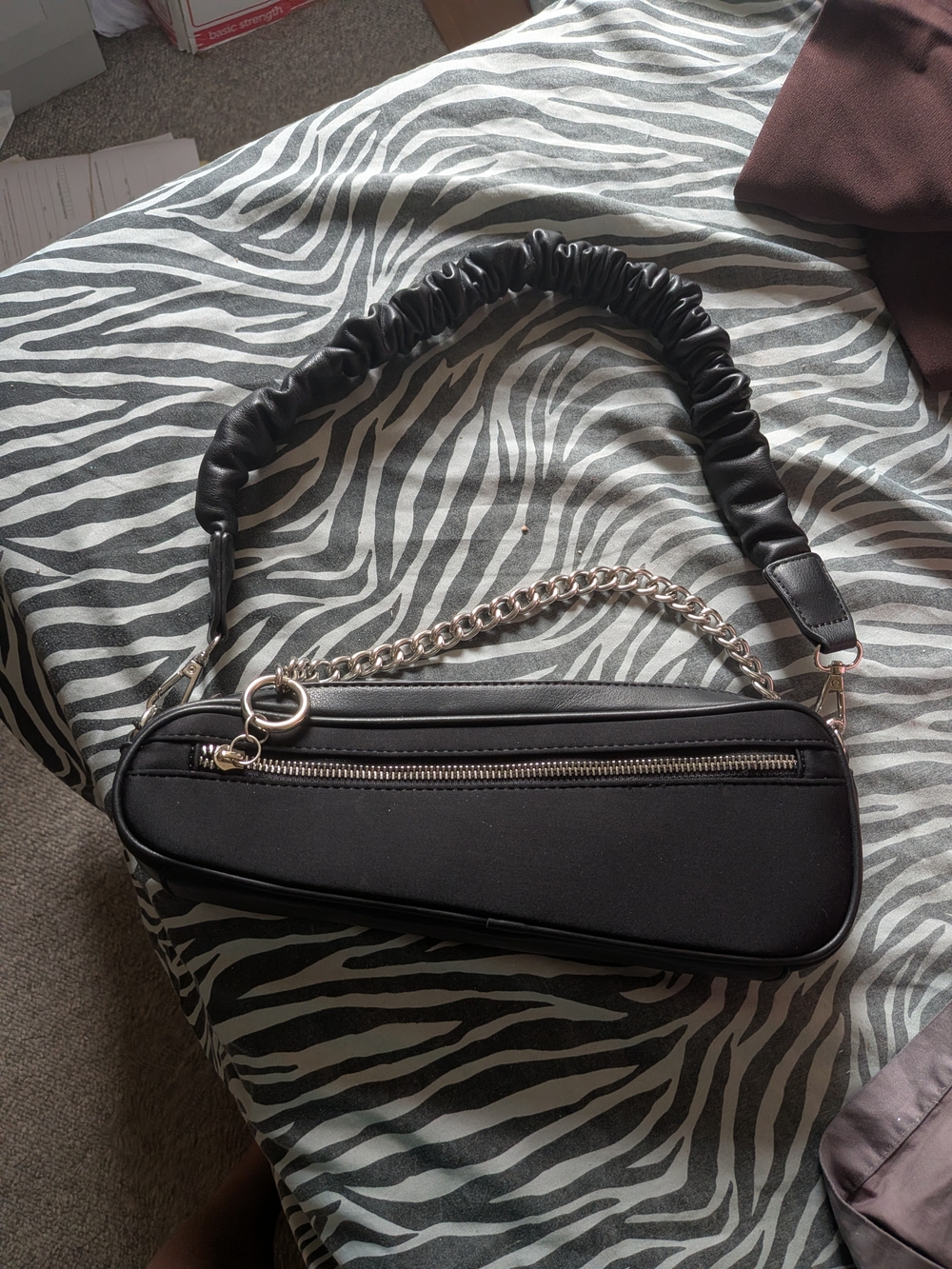 Black Women's Shoulder Bag with Chain Accent